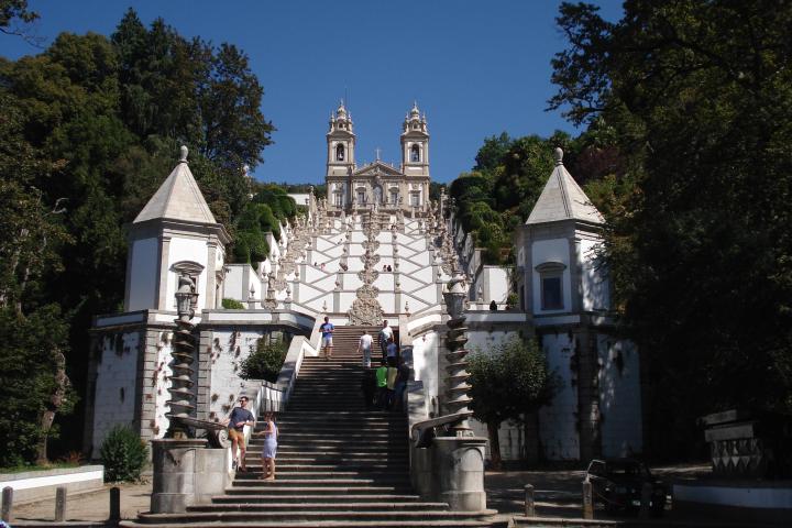 The majestic white stairs of Bom Jesus, featuring impressive stairs, captured during a Walking Tour in Braga.