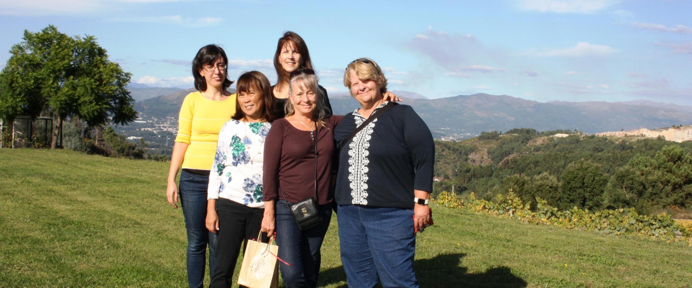 small group of friends visiting a winery in Portugal