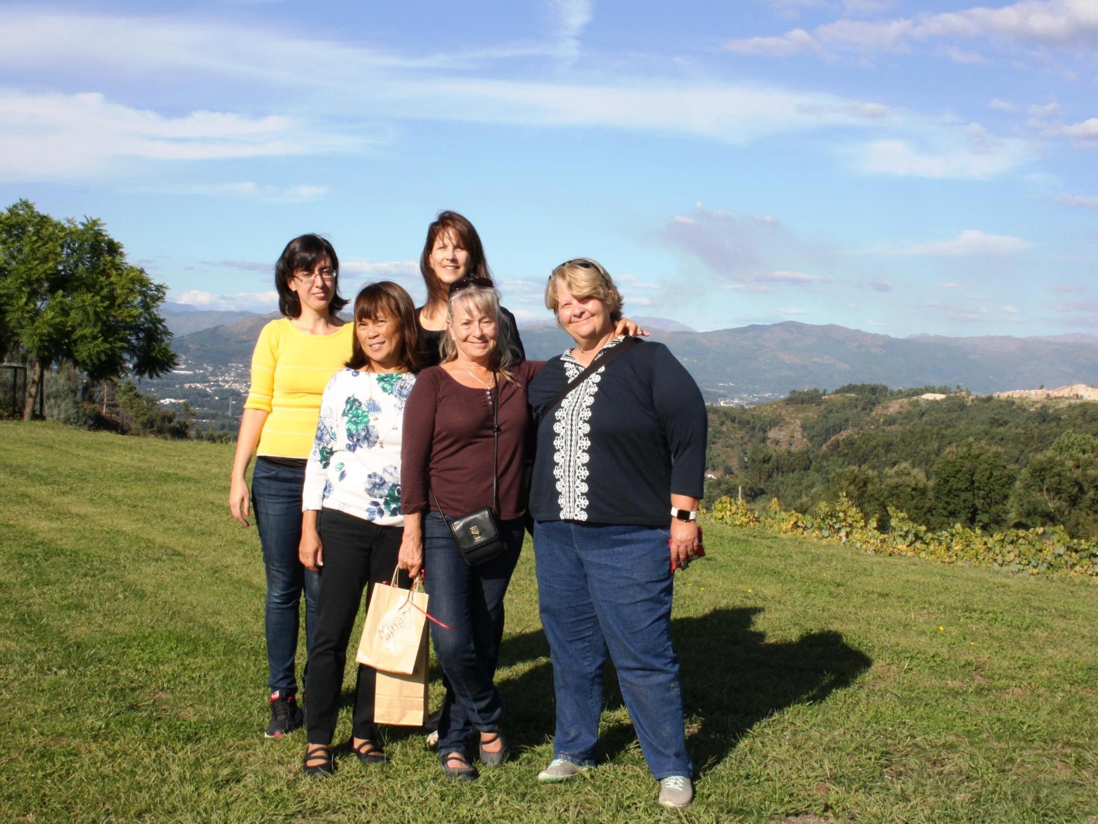 small group of friends visiting a winery in Portugal