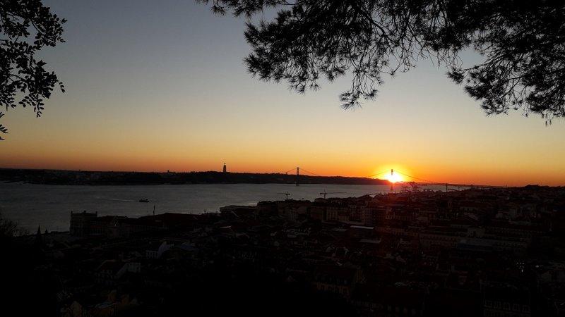 Sunset Lisbon, highlighting vibrant architecture by the Tagus River.