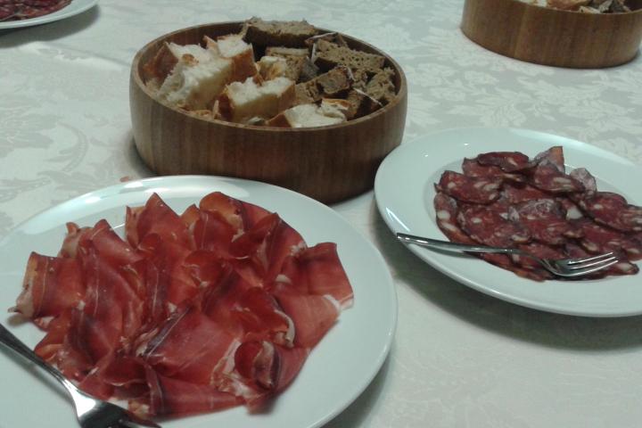 bread, portuguese ham and chourizo during Portugal Food Tours