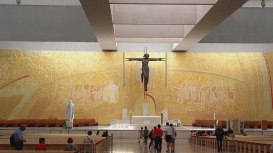 the group inside the church in Fatima