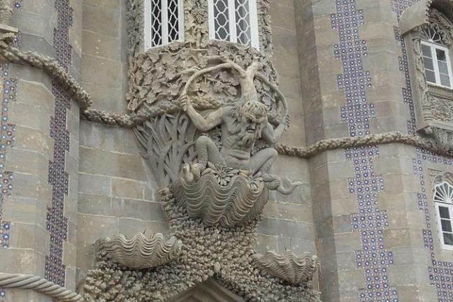 Stone sculpture of Triton at Pena Palace in Sintra.
