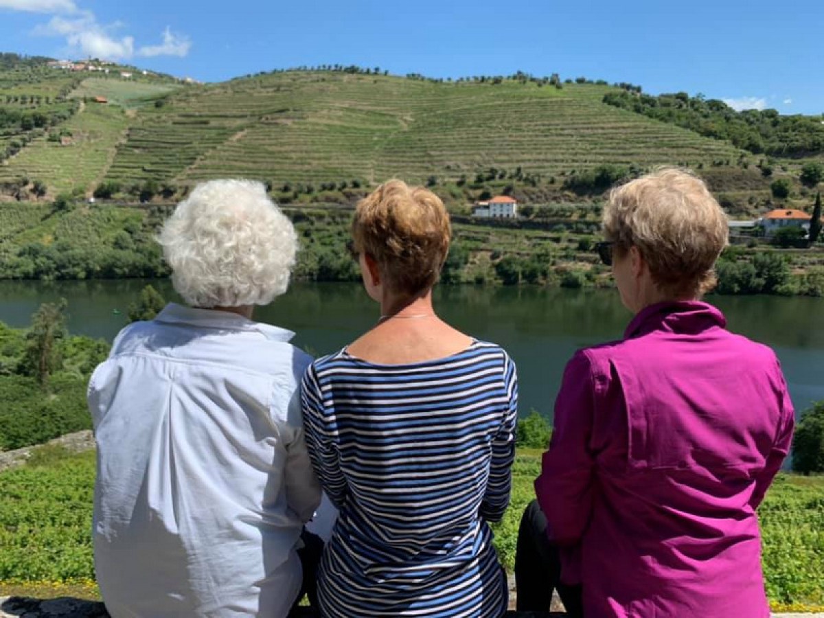 A group of senior women enjoying the view in the Douro Valley.