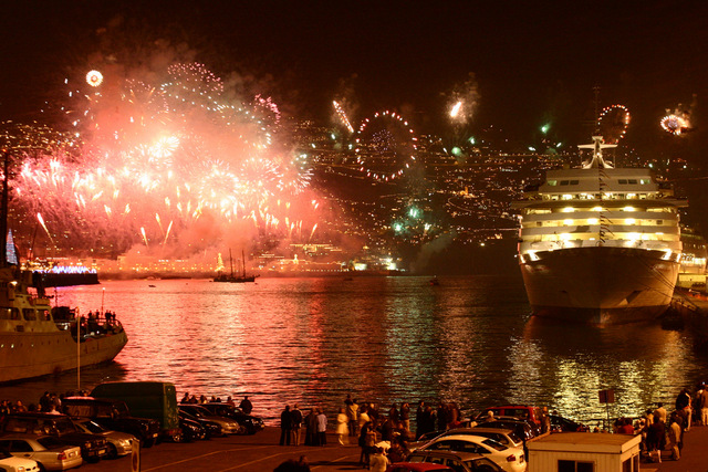 A stunning view of a large body of water in Madeira, Portugal, celebrating New Year's with vibrant festivities nearby.