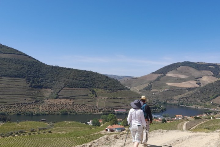 a couple enjoying the breathtaking views of the Douro Valley on a hike.