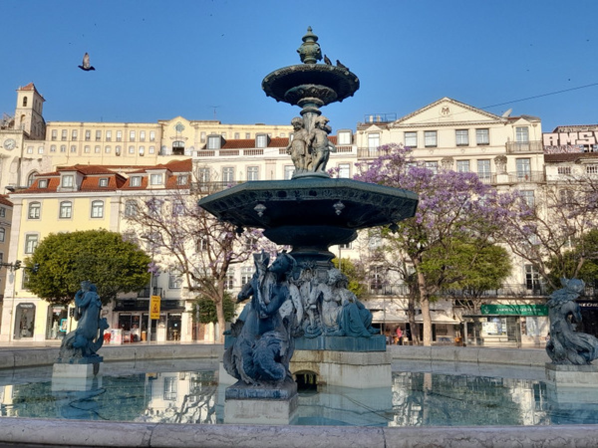 a statue in rossio square in Lisbon