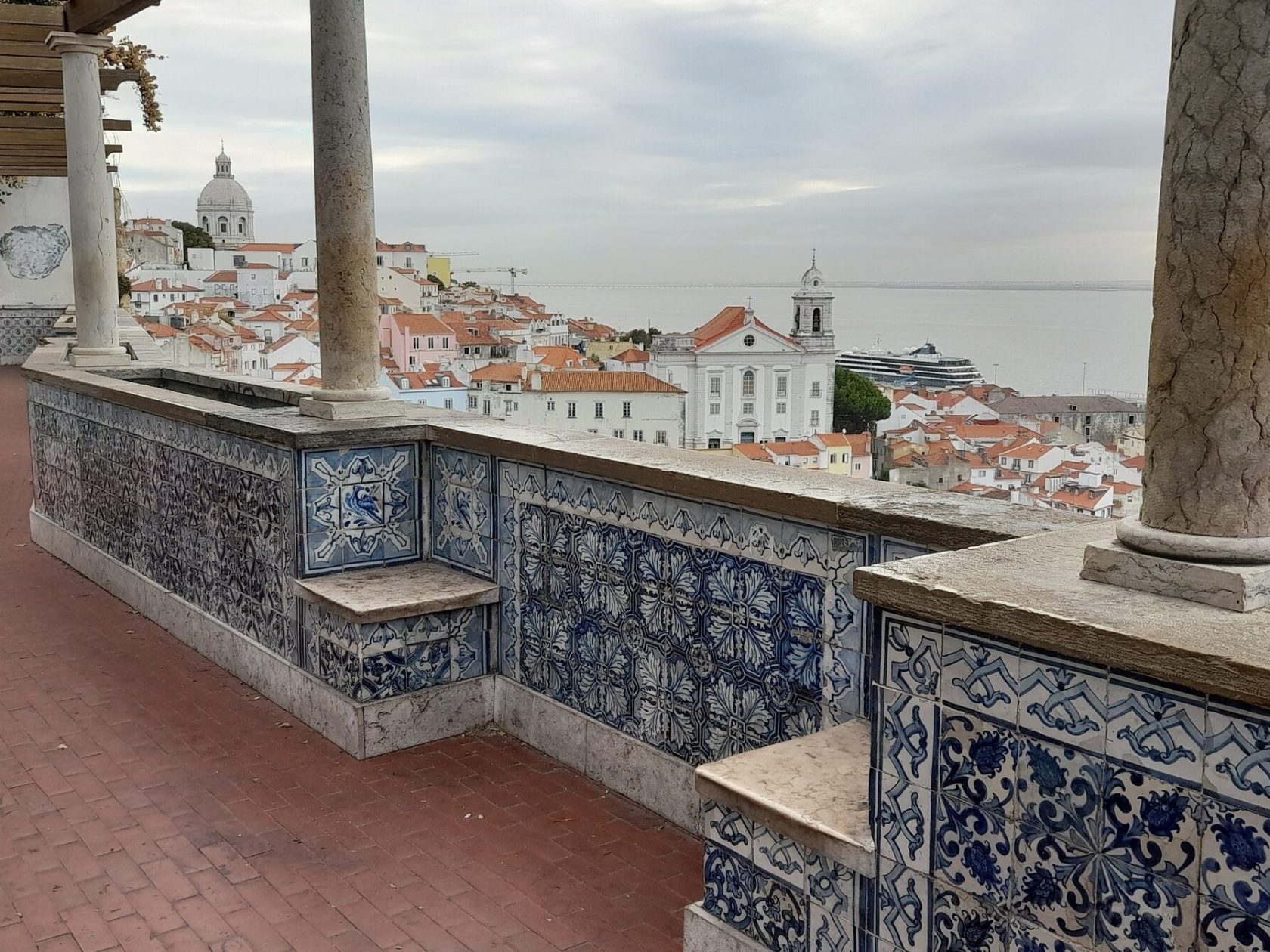 Overhead perspective of Lisbon, highlighting the city's unique layout and colorful buildings from a stunning viewpoint.