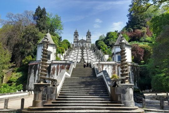 Overhead perspective of Bom Jesus church, highlighting its beauty during a Braga tour against a picturesque backdrop.