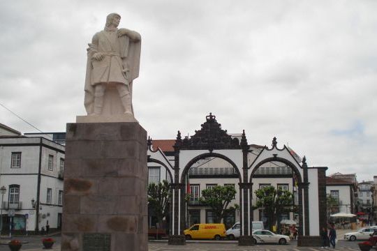 A striking statue of a man in Ponta Delgada, a highlight of the Azores during an intimate escorted small group tour.