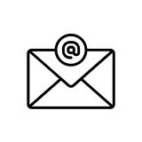 Outline of an envelope with an @ symbol on top.